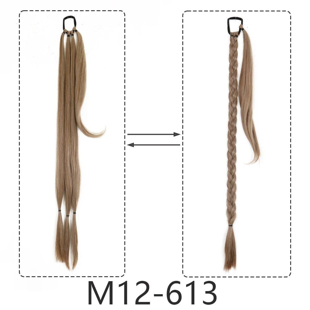 Synthetic Braided Ponytail Extensions Black Natural Hairpiece Long Pony Tail Hair Tie