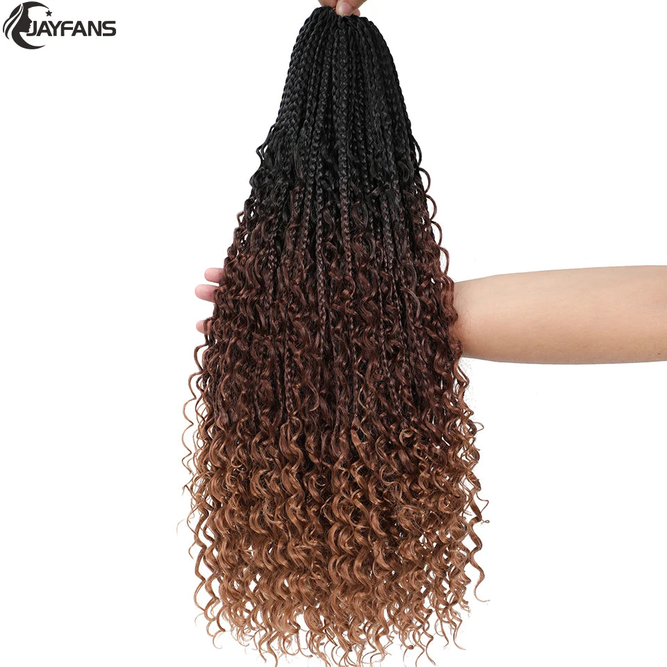 Boho Box Braids Crochet Synthetic Hair Goddess Curly Ends Bohomian