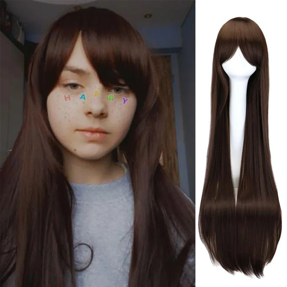Long Straight Cosplay Wig Black Purple Red Pink Blue Dark Brown Cm