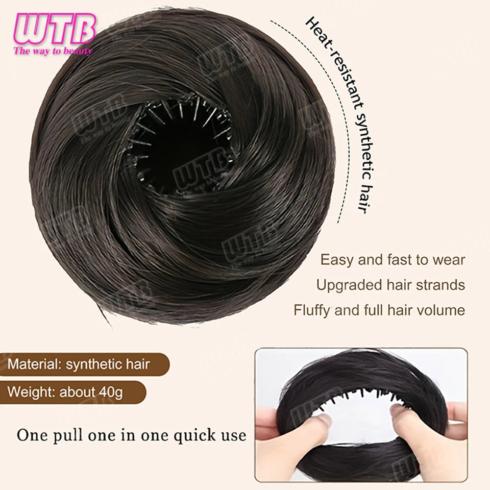 Synthetic Bun Hair Piece Straight Chignon Extension Stretchable Elegant Women's Magic Accessory