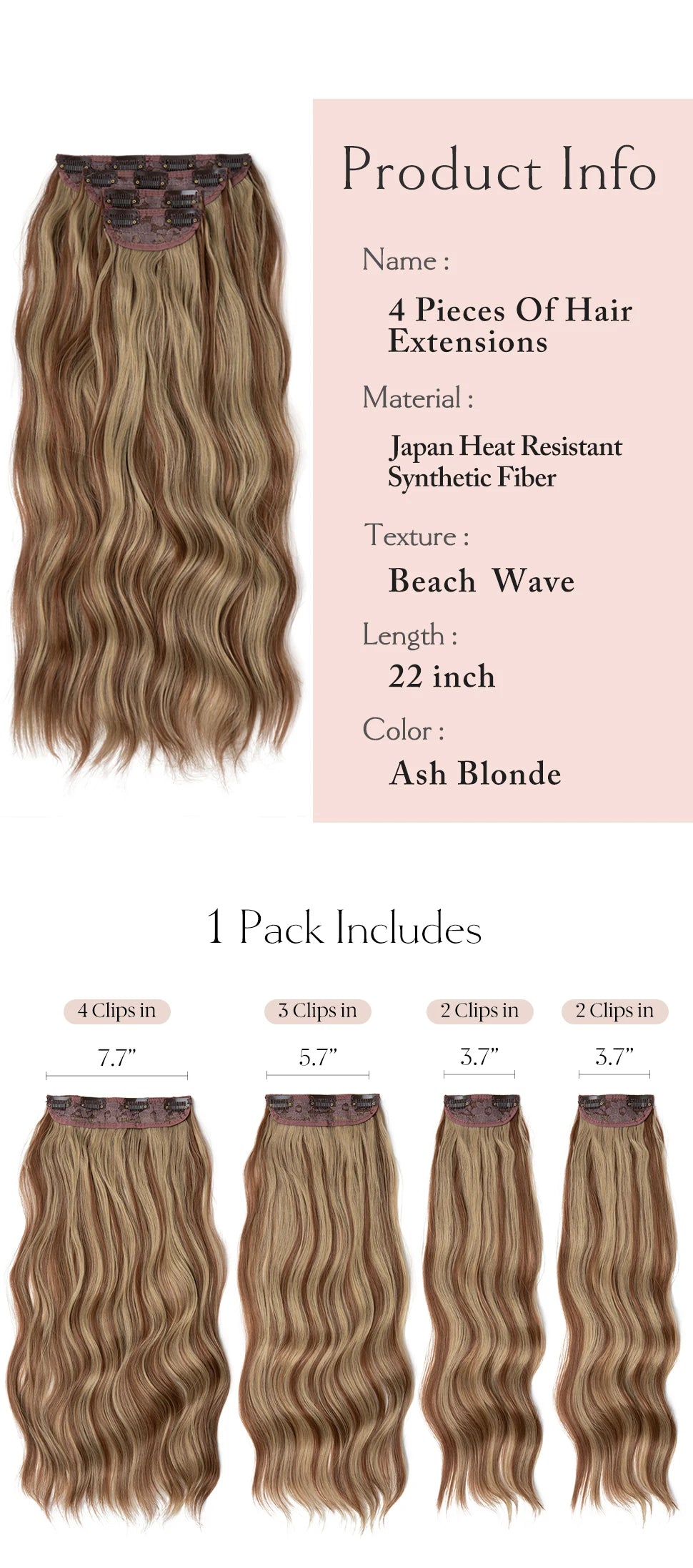 Synthetic Long Wavy Clip in Hair Extensions 22" Thick Hairpiece Brown Blonde