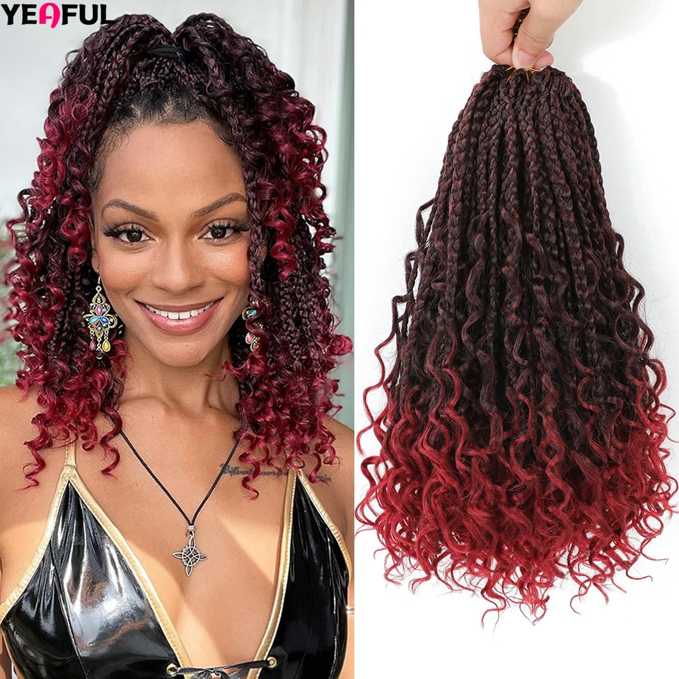 Ombre Goddess Box Braids Crochet Hair Dark Brown Chocolate Ginger Bohemian Curly