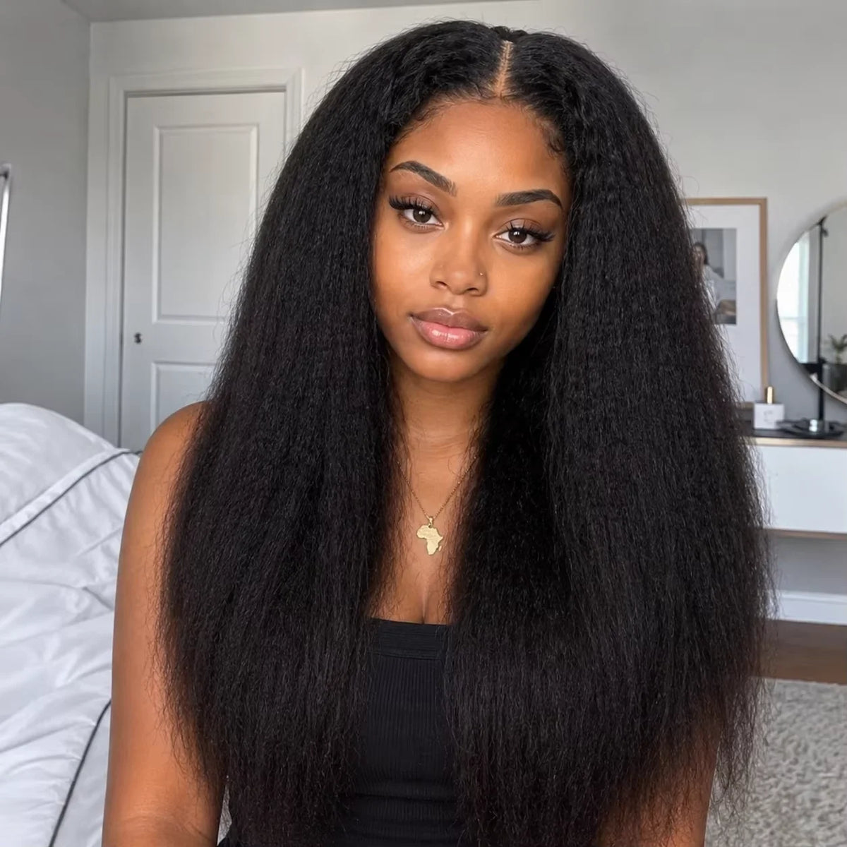 Long Kinky Straight Drawstring U Part Wigs Human Hair V Yaki Full