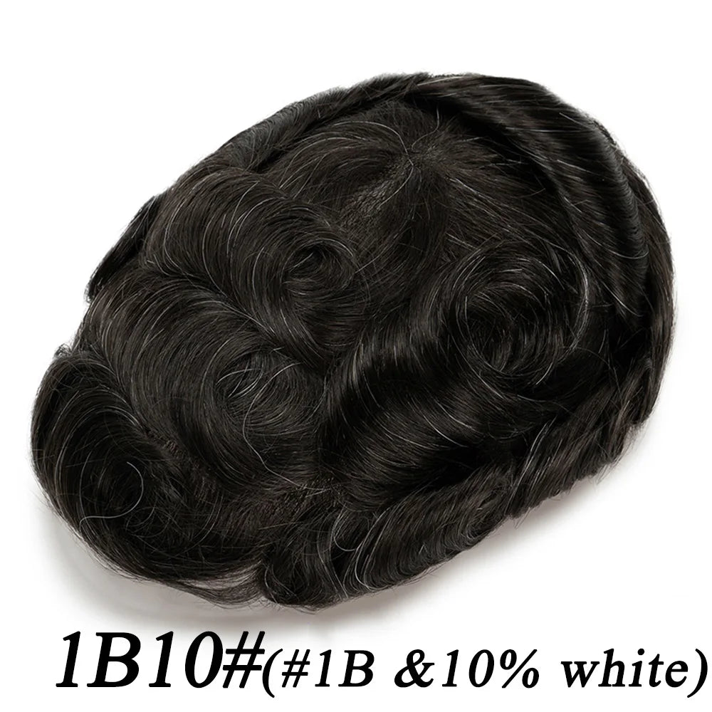Lace Base Toupee Swiss Front PU Natural Hairline Wig Human Hair Prosthesis