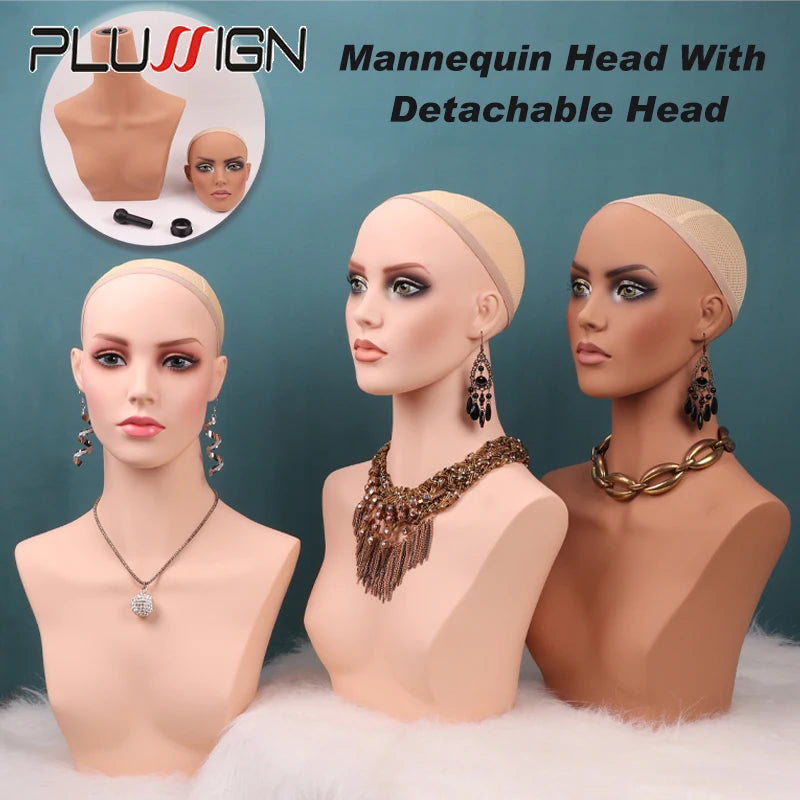 Realistic Mannequin With Detachable Head Glam Makeup Mannequin Head To Put Wigs Dummy Head For Wigs,Earrings, Necklaces Display