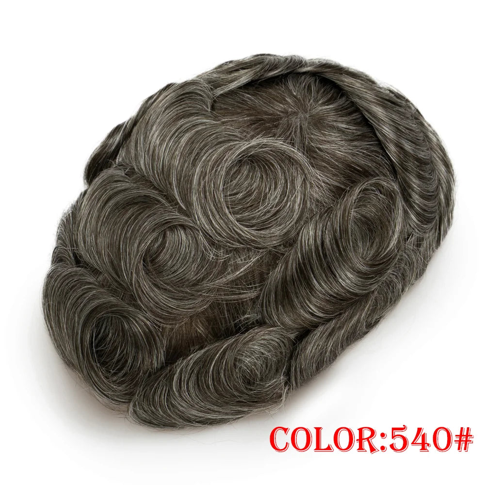 Lace with PU Men Toupee Hair Prosthesis Breathable Natural Human Hair Toupee Wig