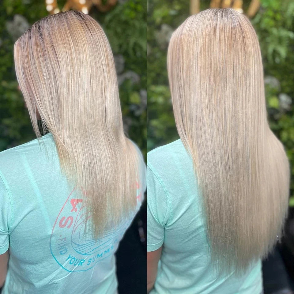 Light Brown Bone Straight Clip in Hair Extensions Full Head One-piece Human