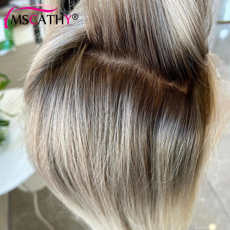 250% Glueless Ash Blonde Colored Ombre Human Hair Wigs, 13x4 Transparent Lace