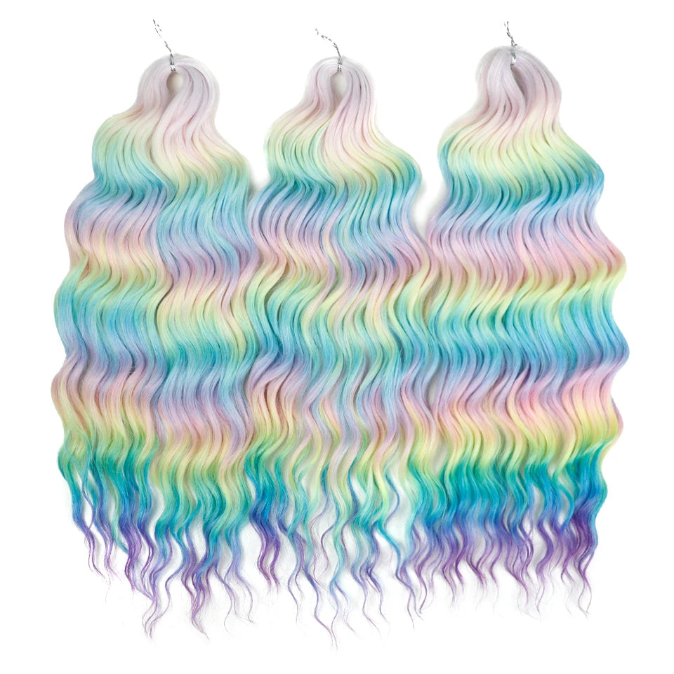 Loose Deep Wave Synthetic Braiding Hair Extensions - 24 Inch Water Wave, Ombre Blonde Twist Crochet