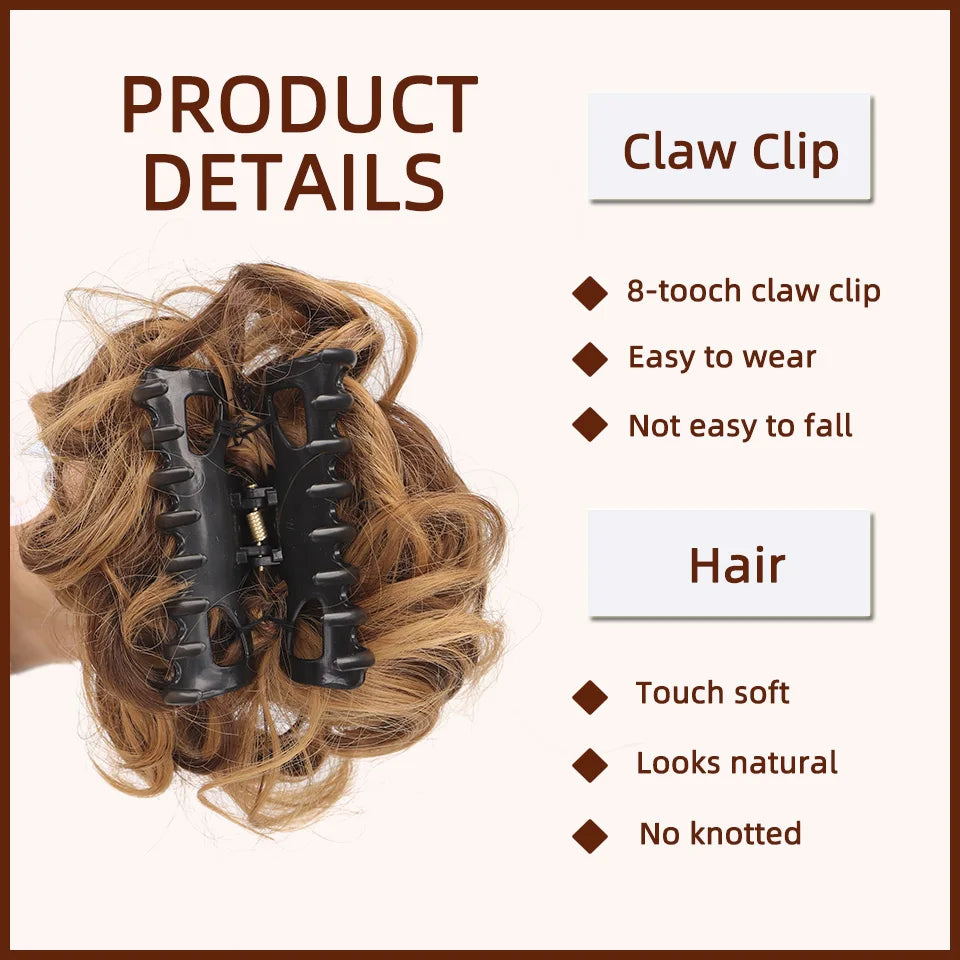 Synthetic Messy Bun Chignon Claw Clip Hair Piece - Wavy Curly Ponytail Scrunchie