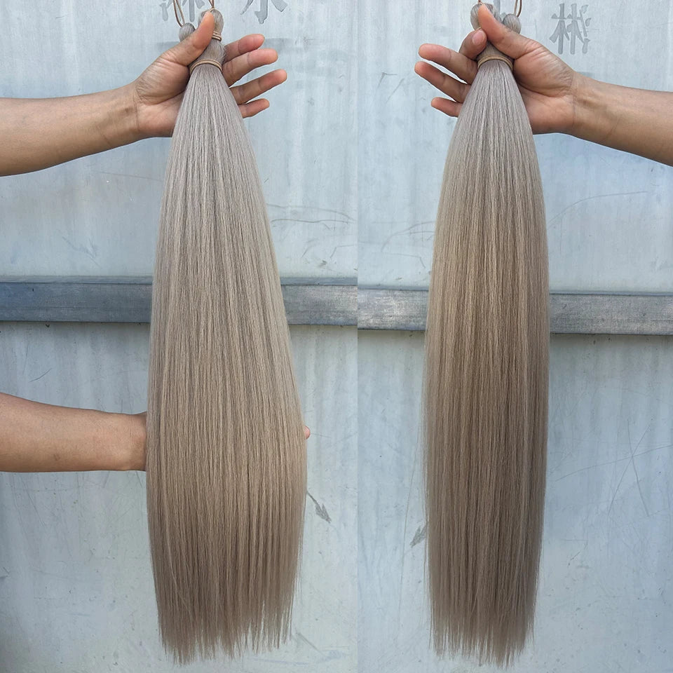 300G Straight Pony Hair Bundles Crochet Braids Synthetic Braiding Ombre Brown Soft