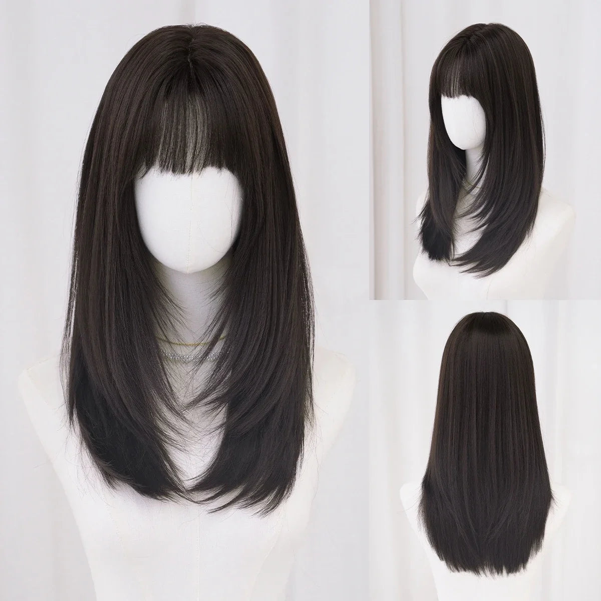 Long Wig Synthetic Wavy Light Brown Wigs Daily Party High Density Layered Wig With Bang