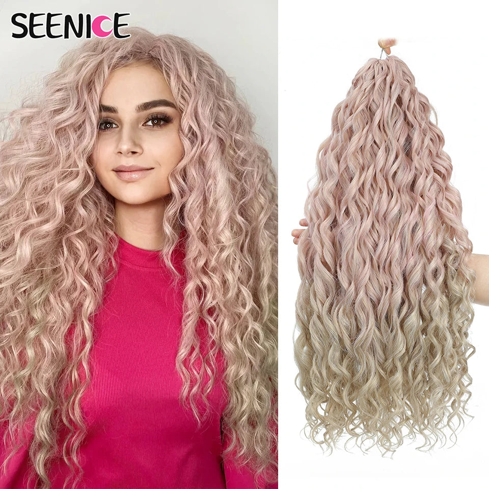 Synthetic Hair Deep Wave Twist Crochet Braid Afro Curl Ombre Blonde Pink