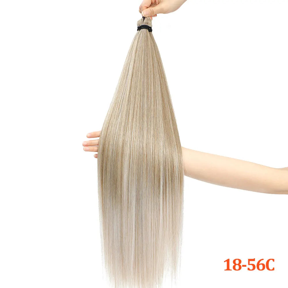 300G Straight Pony Hair Bundles Crochet Braids Synthetic Braiding Ombre Brown Soft