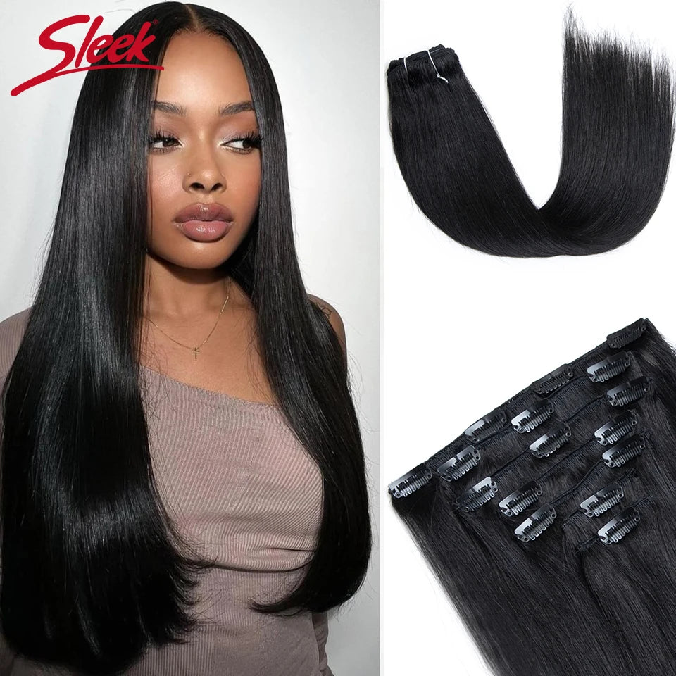 Sleek Straight Clip in Hair Extensions Human Hair Natural Blonde 613 Color 7pcs/Pack Clip in Extensions Salon-Grade Quality