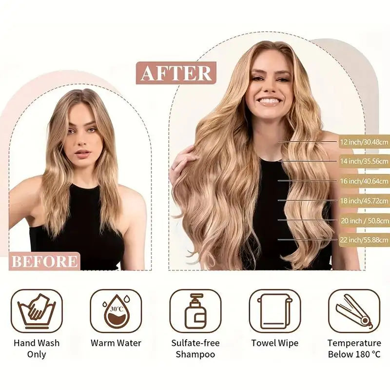 Clip in Hair Extensions, 100% Real Human P8/613 Color Brown Highlight Blonde
