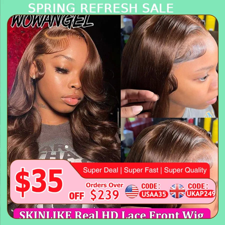Chocolate Brown Wigs, 13x6 HD Lace Front Melt Skins Body Wave Human
