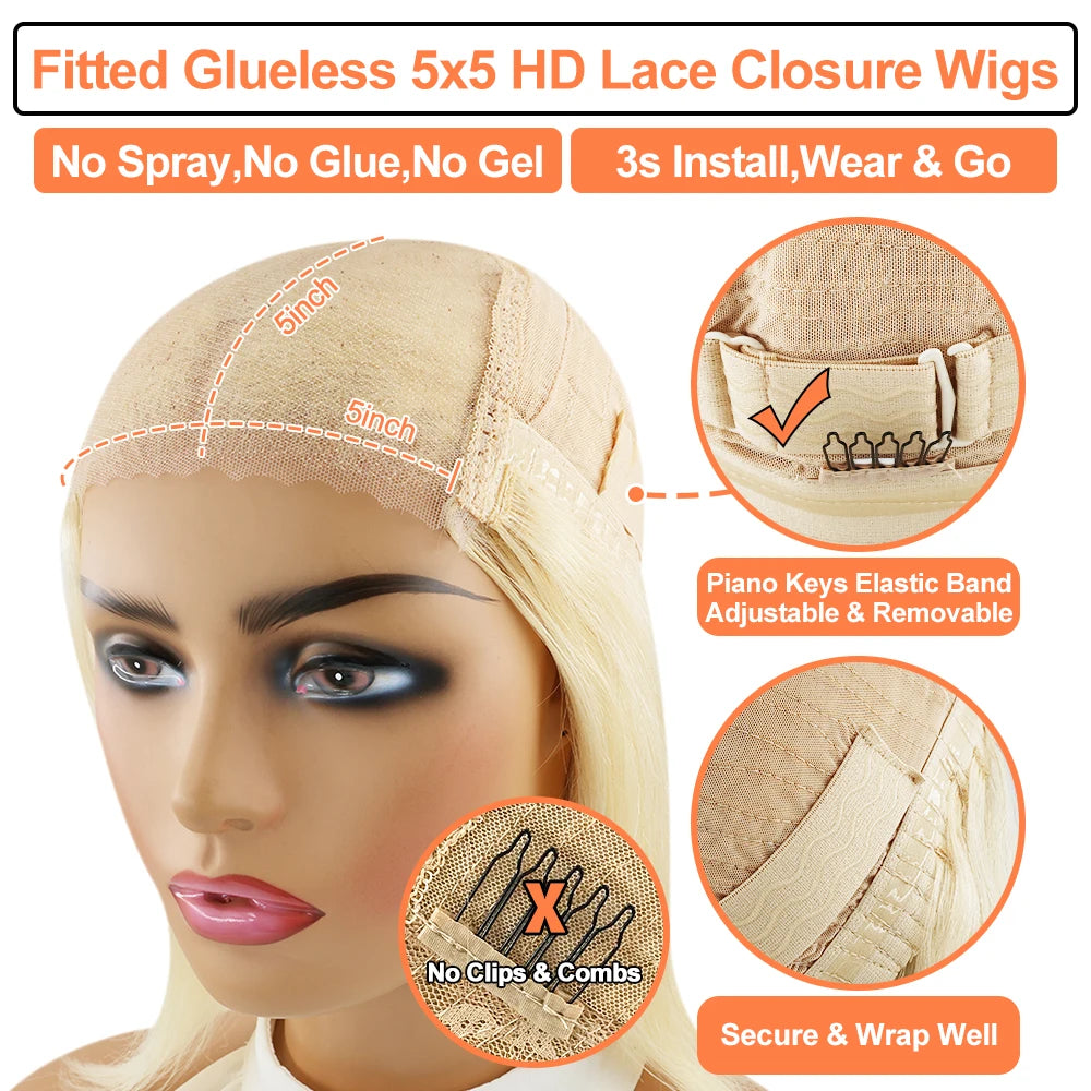 250% Glueless Ash Blonde Colored Ombre Human Hair Wigs, 13x4 Transparent Lace