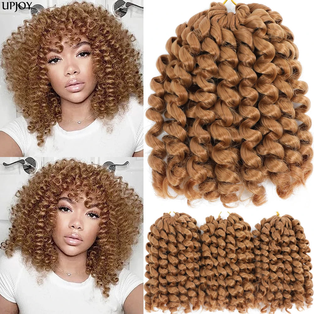 Jamaican Bounce Crochet Hair Jumpy Wand Curl Synthetic Braiding Extensions Ombre Brown
