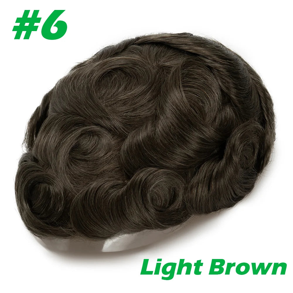 Lace with PU Men Toupee Hair Prosthesis Breathable Natural Human Hair Toupee Wig