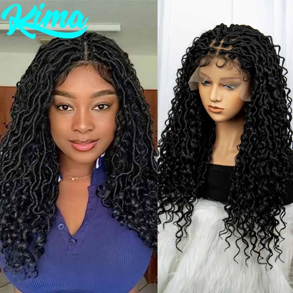 Faux Locs Braided Wigs Synthetic Dreadlock Curly Ends 26inch Lace Front Knotless