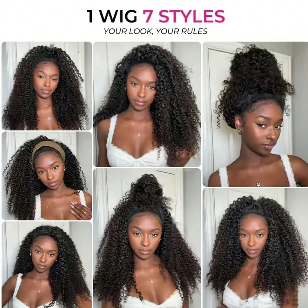 Density Afro Kink Curly Half Wig Human Hair Breathable Machine Made 3In1