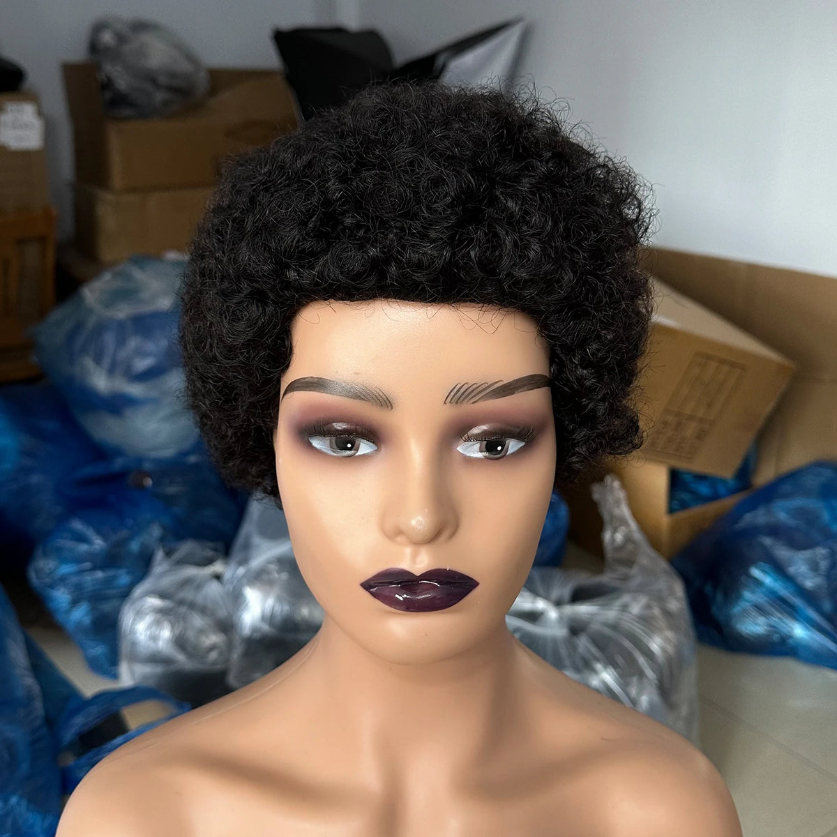 Brazilian Short Pixie Cut Wigs Human Hair Afro Kinky Curly African Full