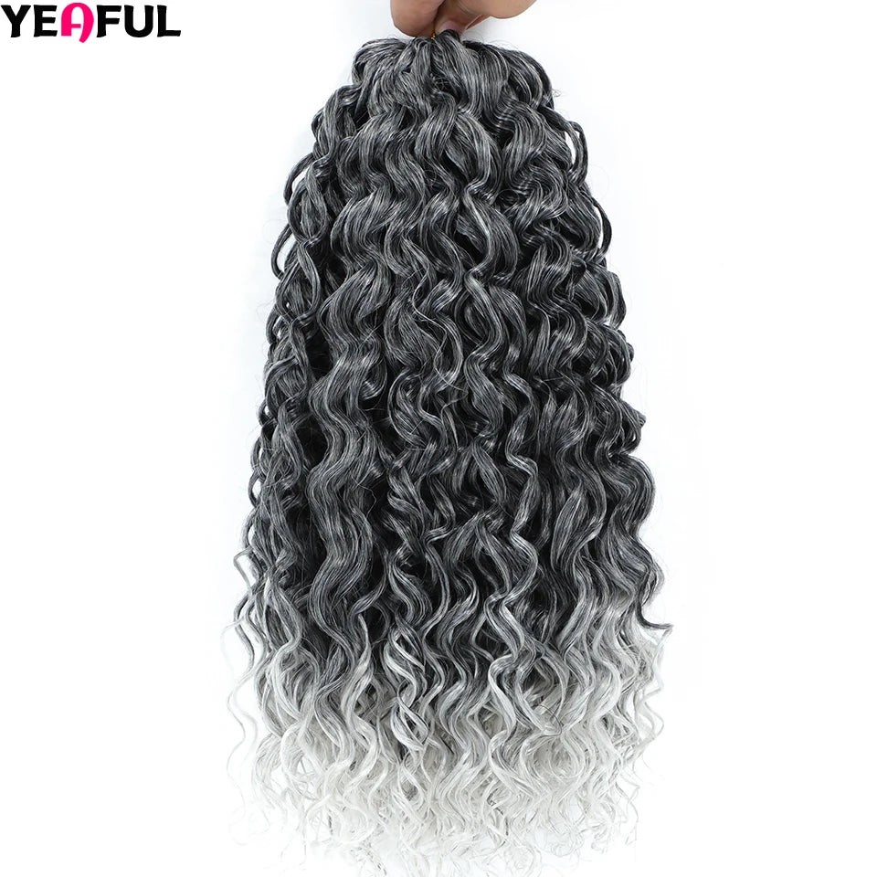 Curl Crochet Hair 14inch 1-8 Packs Ombre Brown Water Wave Curly Braiding