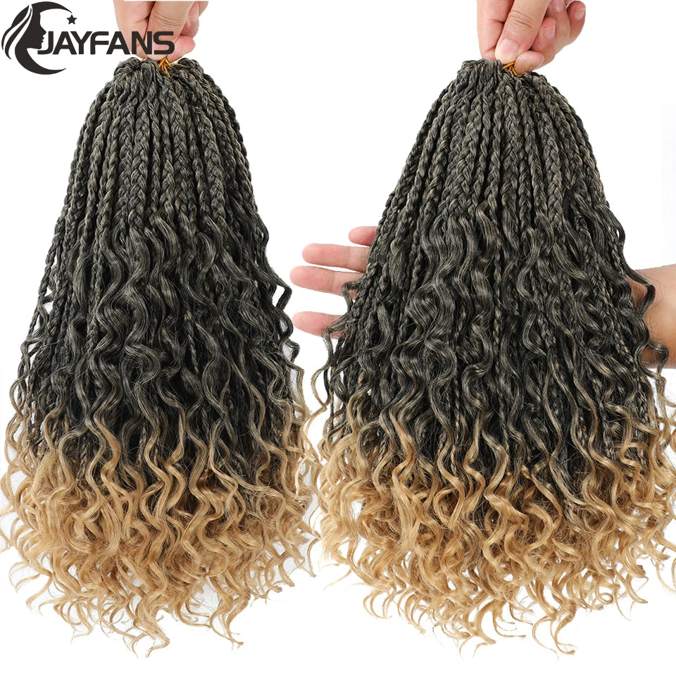 Boho Box Braids Crochet Synthetic Hair Goddess Curly Ends Bohomian