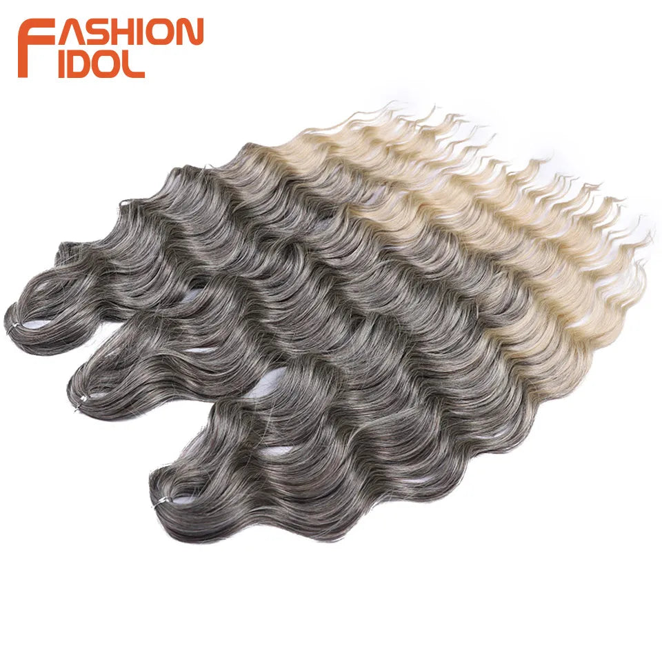 Loose Deep Wave Synthetic Braiding Hair Extensions - 24 Inch Water Wave, Ombre Blonde Twist Crochet