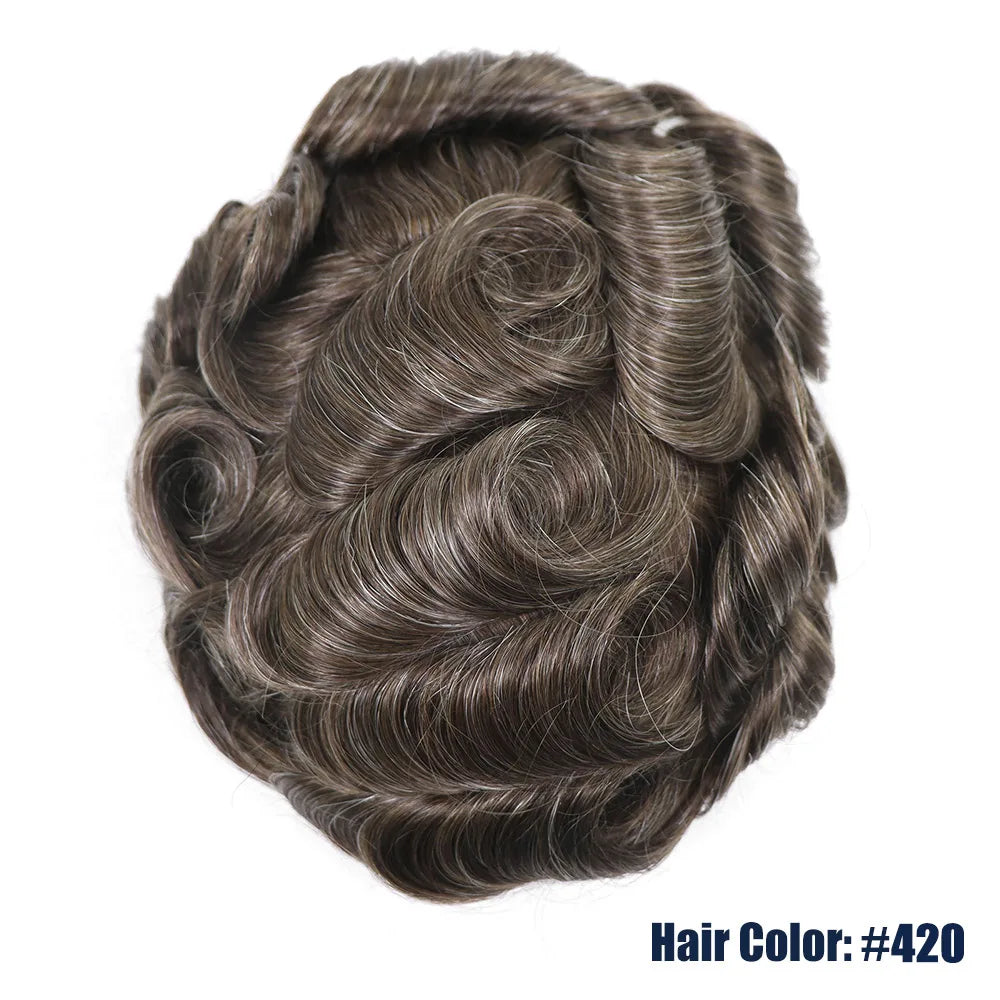 Grey Human Hair Prosthesis Toupee PU Fine Mono Lace Front Wig System