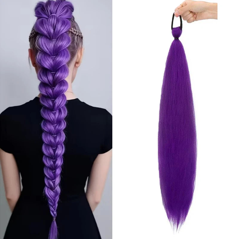 Synthetic 26Inch Long Straight Ponytail Elastic Hair Colorful Braiding Extensions Accessories