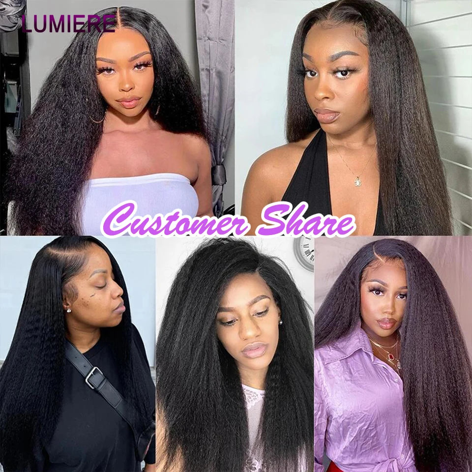 Kinky Yaki Straight Human Hair Bundles Closure Frontal HD Transparent Brazilian Deep