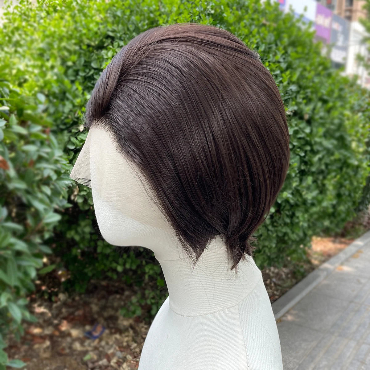 Natural Brown Short Bob Cut Synthetic Lace Front Wigs Cosplay Hairline Glueless