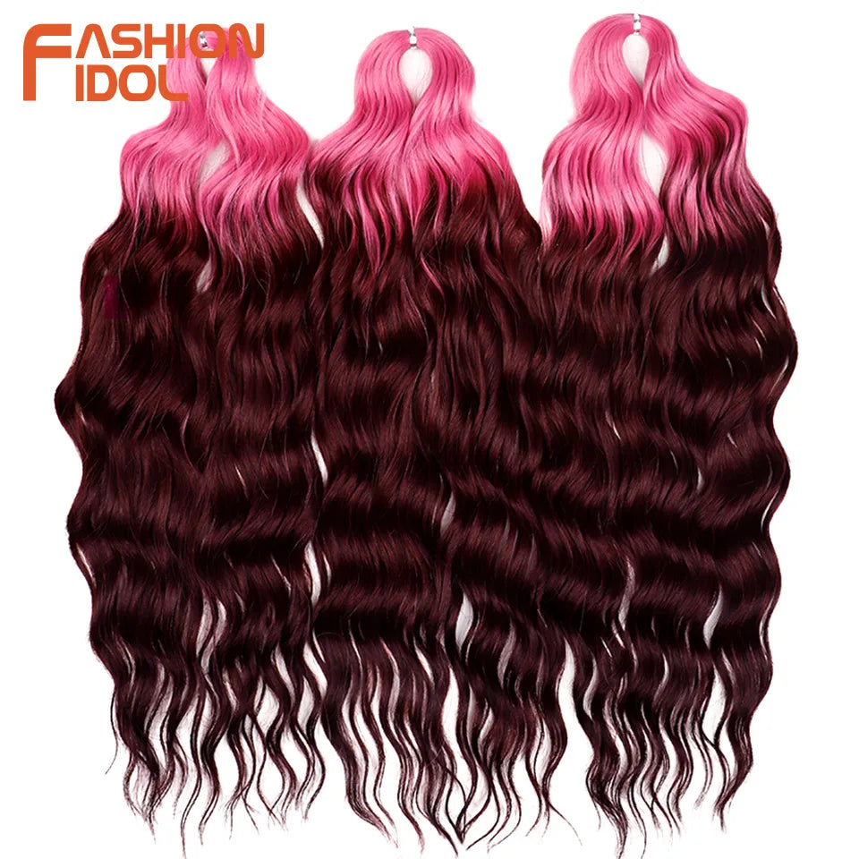 Loose Deep Wave Synthetic Braiding Hair Extensions - 24 Inch Water Wave, Ombre Blonde Twist Crochet