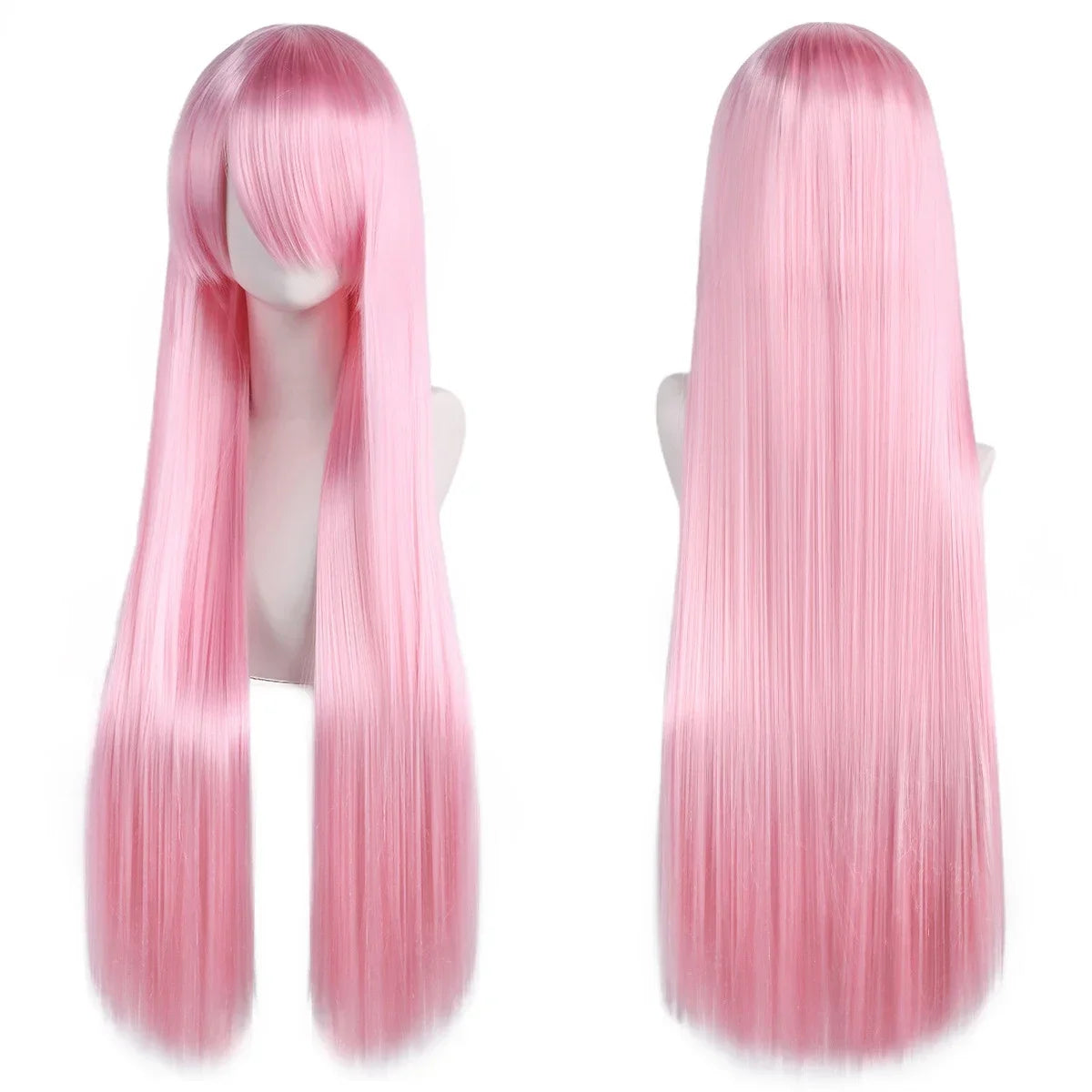 80cm Long Straight Synthetic Cosplay Wig with Bangs, White Green Silver Pink, Heat Resistant