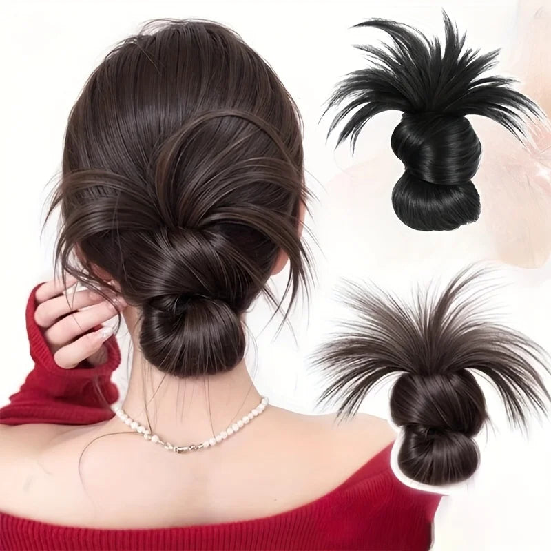 8Inch Elegant Synthetic Half-tie Hair Bun With Claw Clip Lazy Women's Chicken Feather Bun Wig Low Ponytail with Floral Accents