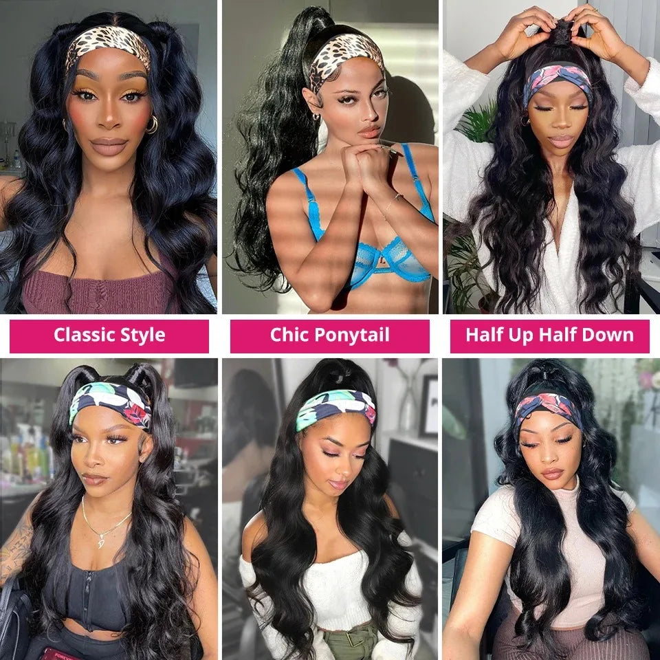 Deep Wave Curly Human Hair Wig Full Machine Made Half Headband