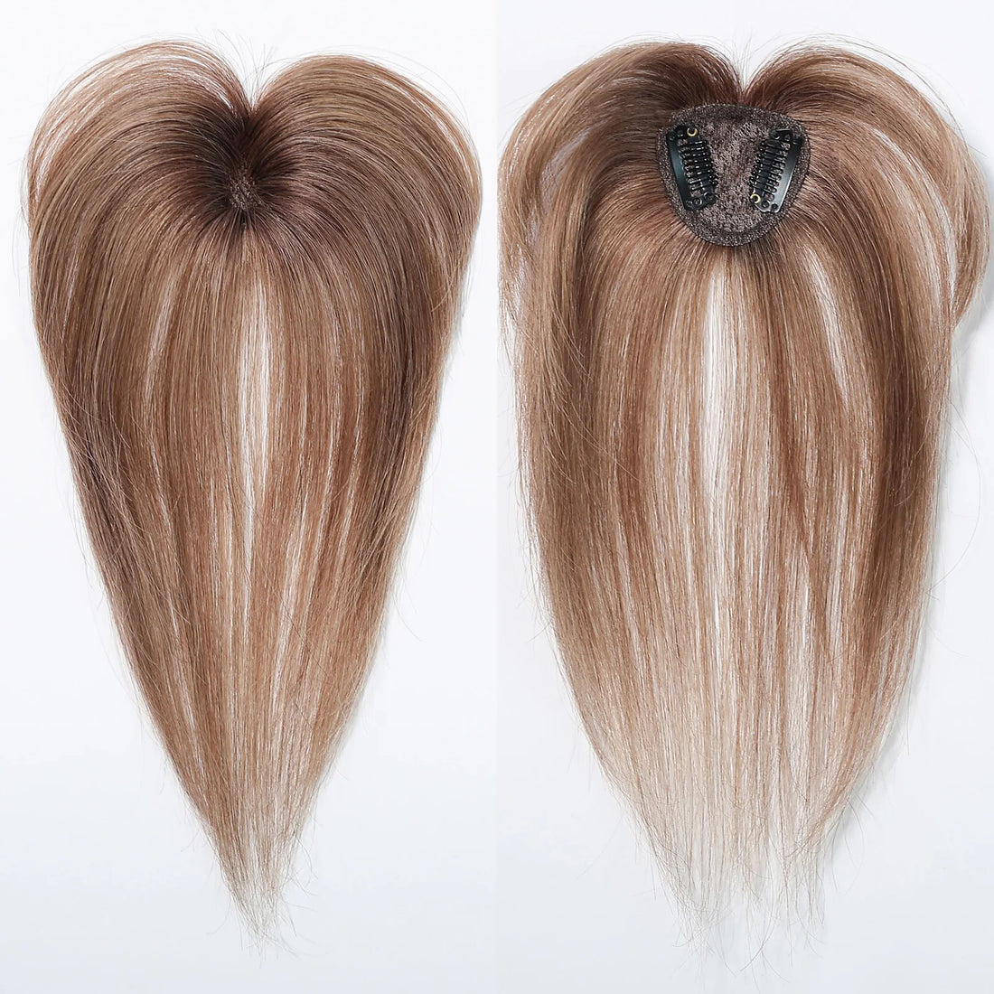 Light Brown Human Hair Clip in Fringe Sideburns 5x5cm Top Piece Wispy