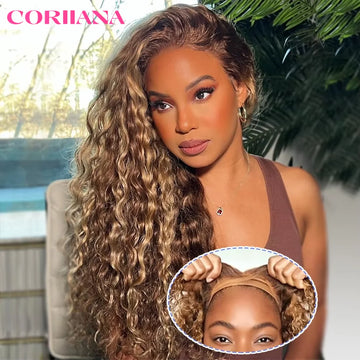 Honey Blonde Curly Wigs, 13x6 Glueless Highlight Human Hair Ready To Wear