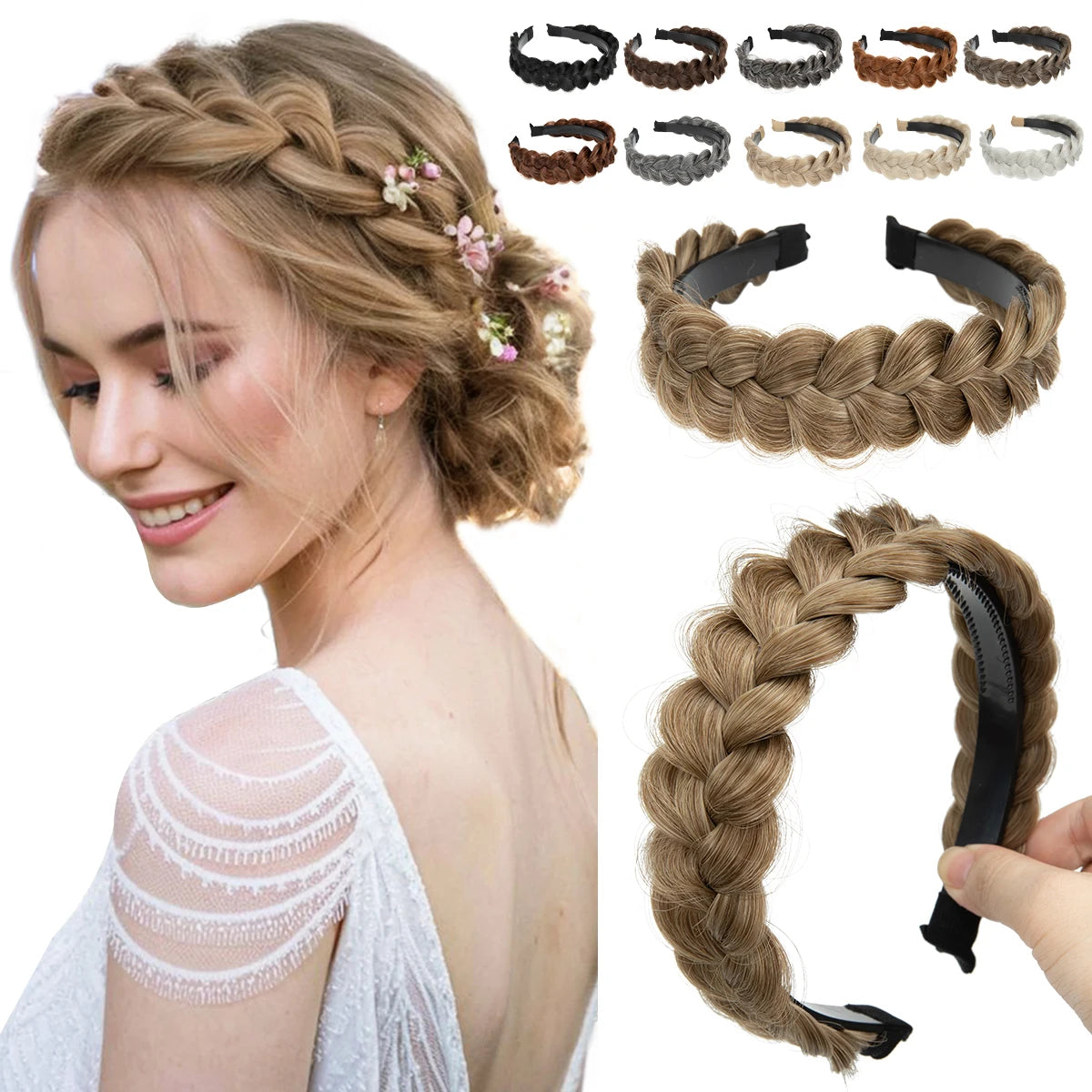 High-Quality Synthetic Fiber Braided Headband Wig, Fishtail Braid Headband, Bohemian Style Women's Hair Accessory Wig