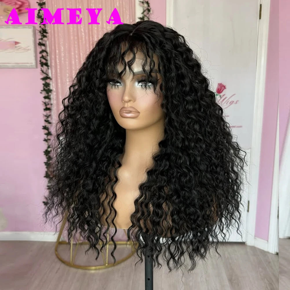 Black Long Curly Synthetic Lace Front Wig 13x4 Glueless Natural Hairline Synthetic Hair Wig Cosplay