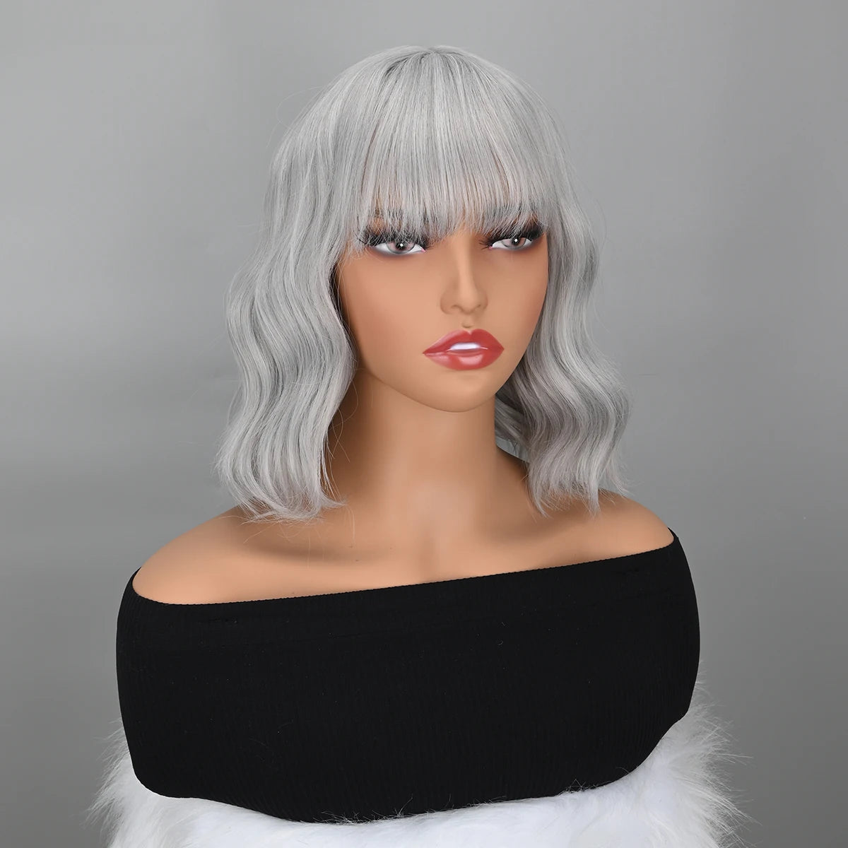 Blue Bob Wigs Bangs Short Colorful Wavy Curly Synthetic Cosplay Halloween Costume