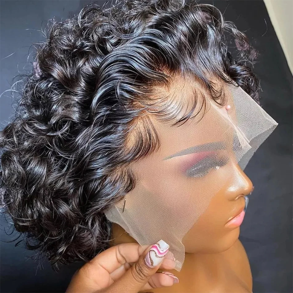 Ombre 1B/27 Pixie Cut Wigs Human Hair Short Curly Lace Front Brazilian