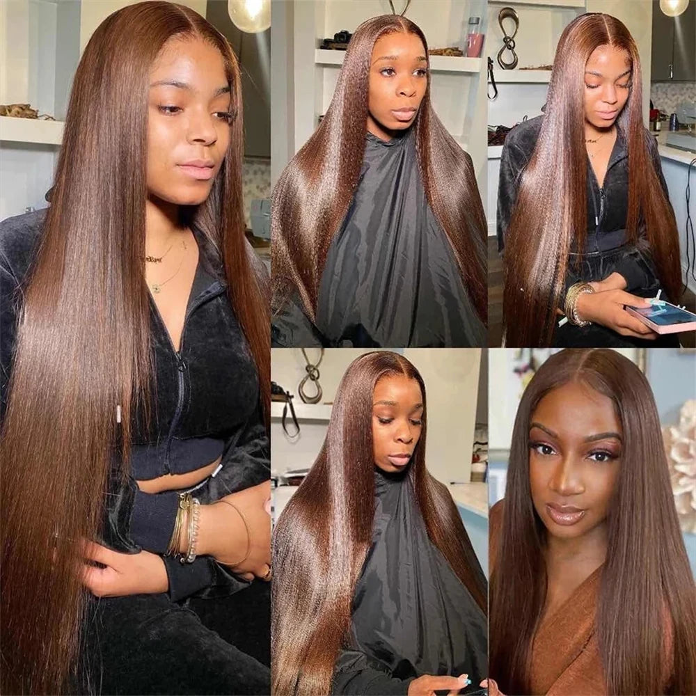 12A Chocolate Brown Straight Human Hair Bundles Closure Frontal Raw Brazilian Tissage