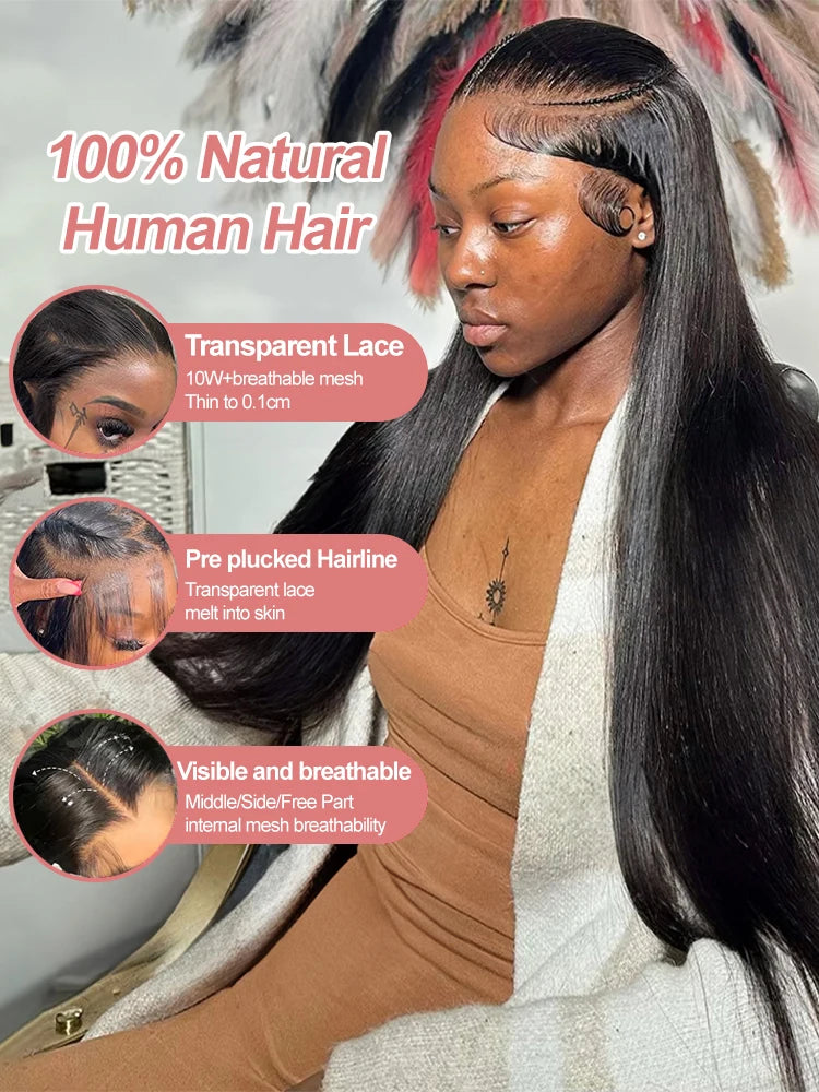 Virgin 13x4 Bone Straight HD Lace Frontal Wig Pre Plucked Transparent Density