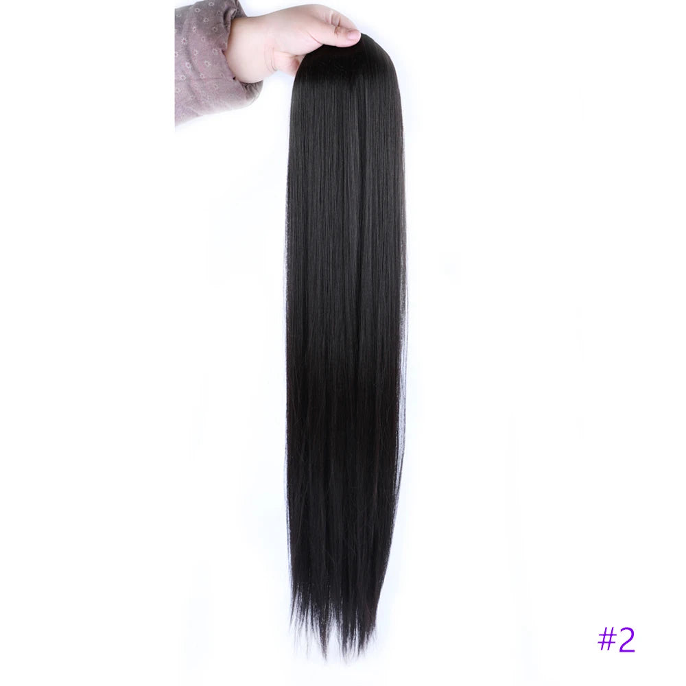 30 Inch Long Straight Ponytail Synthetic Drawstring Ponytail Chip-In Hair Extension Straight Pony Tail Fake Hairpiece