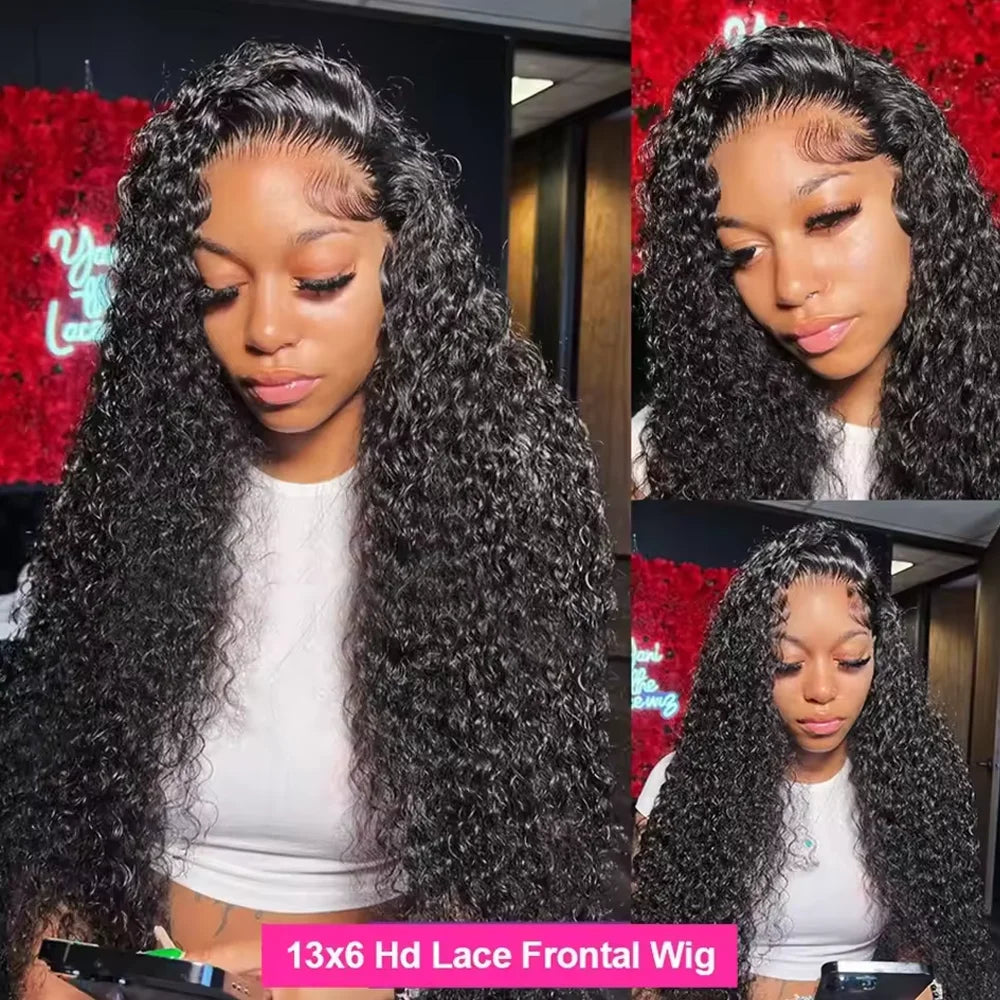 Deep Wave Human Hair Lace Front Wig - 13x4/13x6 HD Lace, 250% Density, 42 Inch, Glueless