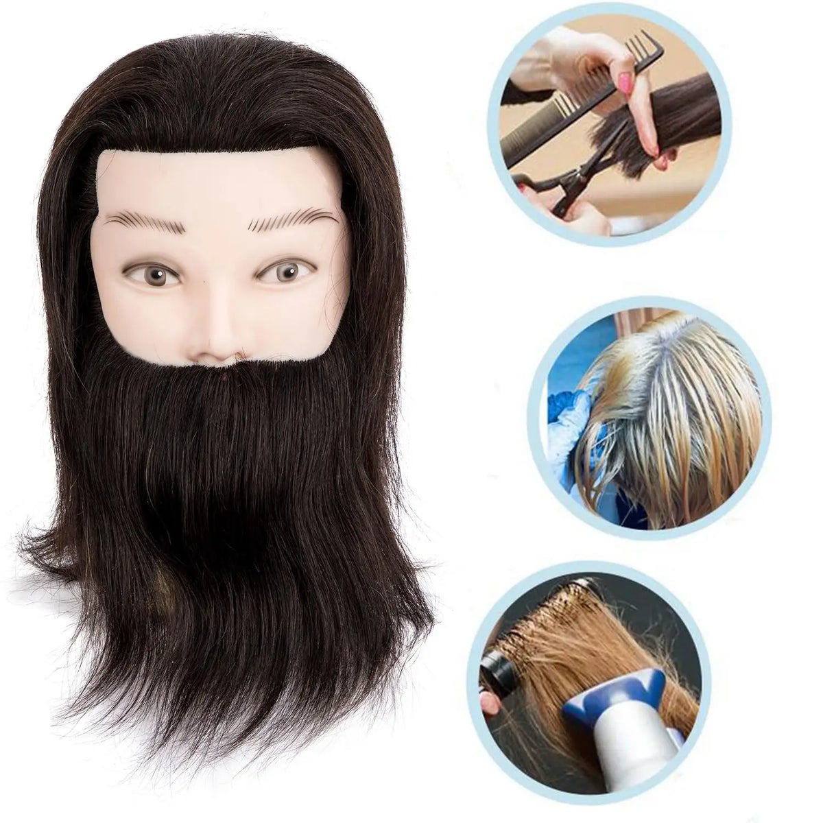 Male Mannequin Head,Training Head,With 100% Human Hair for Hairdressers,Hair Stylists,Cosmetologist,Barber Shop and Cosmetology