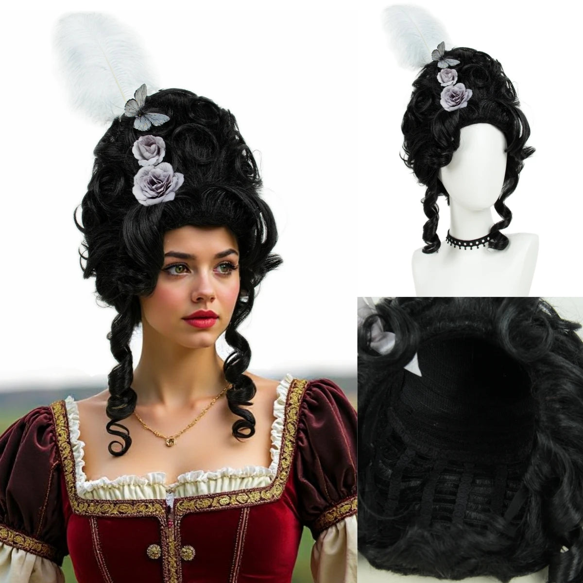 Victorian Rococo Costume Cosplay Wig, 18th Century Baroque Beehive Curly Synthetic Wig